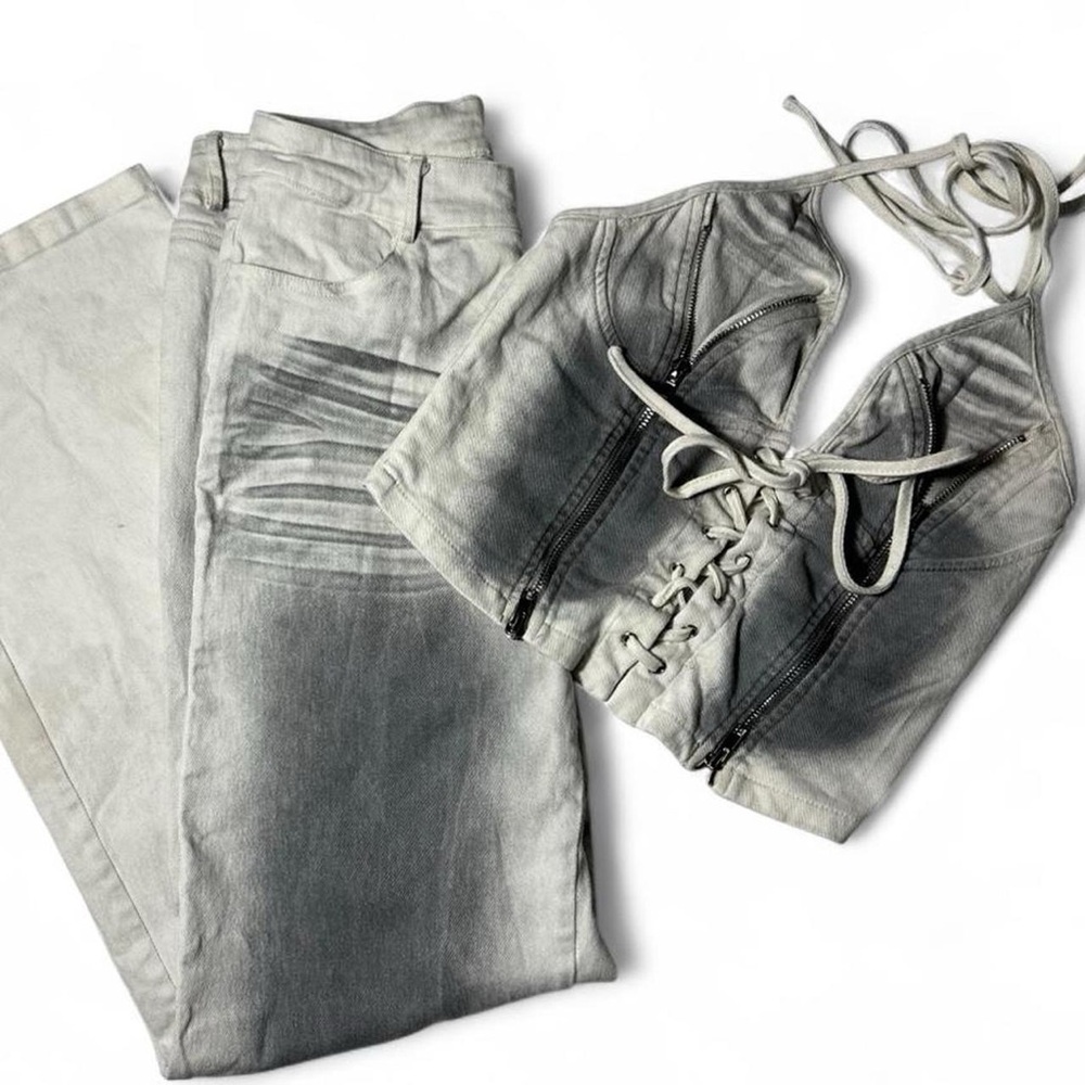 Edge Cream Denim Pants & matching halter top